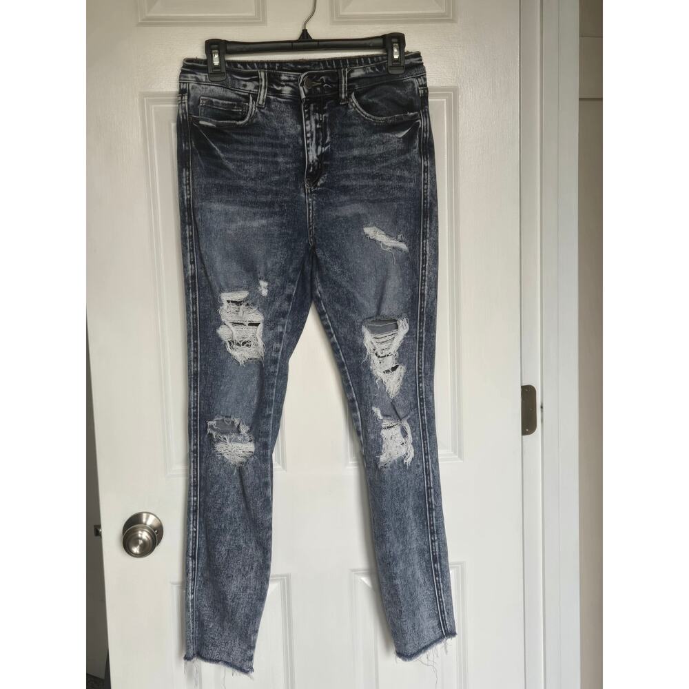 Flying Monkey High Rise Skinny Ankle Destroyed Blue Jeans Women's Size 29